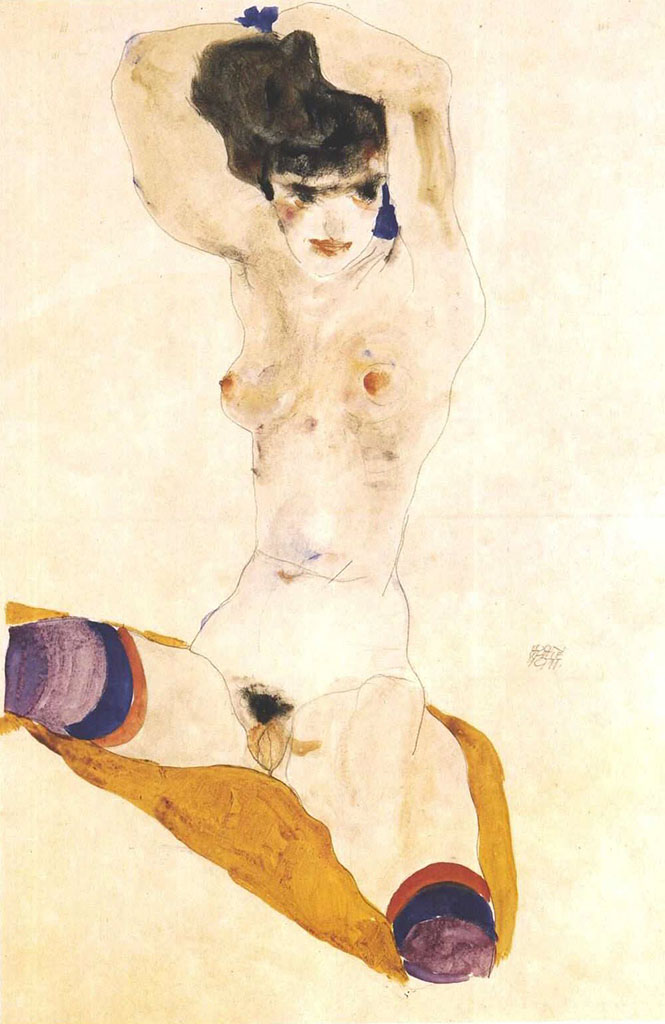 Эгон Шиле (Egon Schiele), “Seated female nude with arms crossed above the head“
