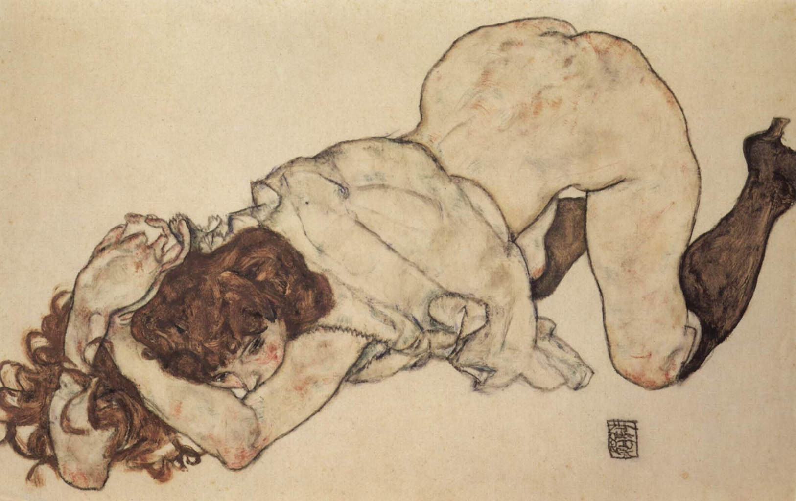 Эгон Шиле (Egon Schiele), “Kniendes Madchen, auf beide Ellenbogen gestutzt“