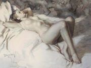 Лев Чистовский (Lev Tchistovsky) “Обнажённая, лежащая на кровати | Nude lying on the bed“