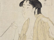 Китагава Утамаро (Kitagawa Utamaro) “Beauty Smoking a Pipe after Bathing“
